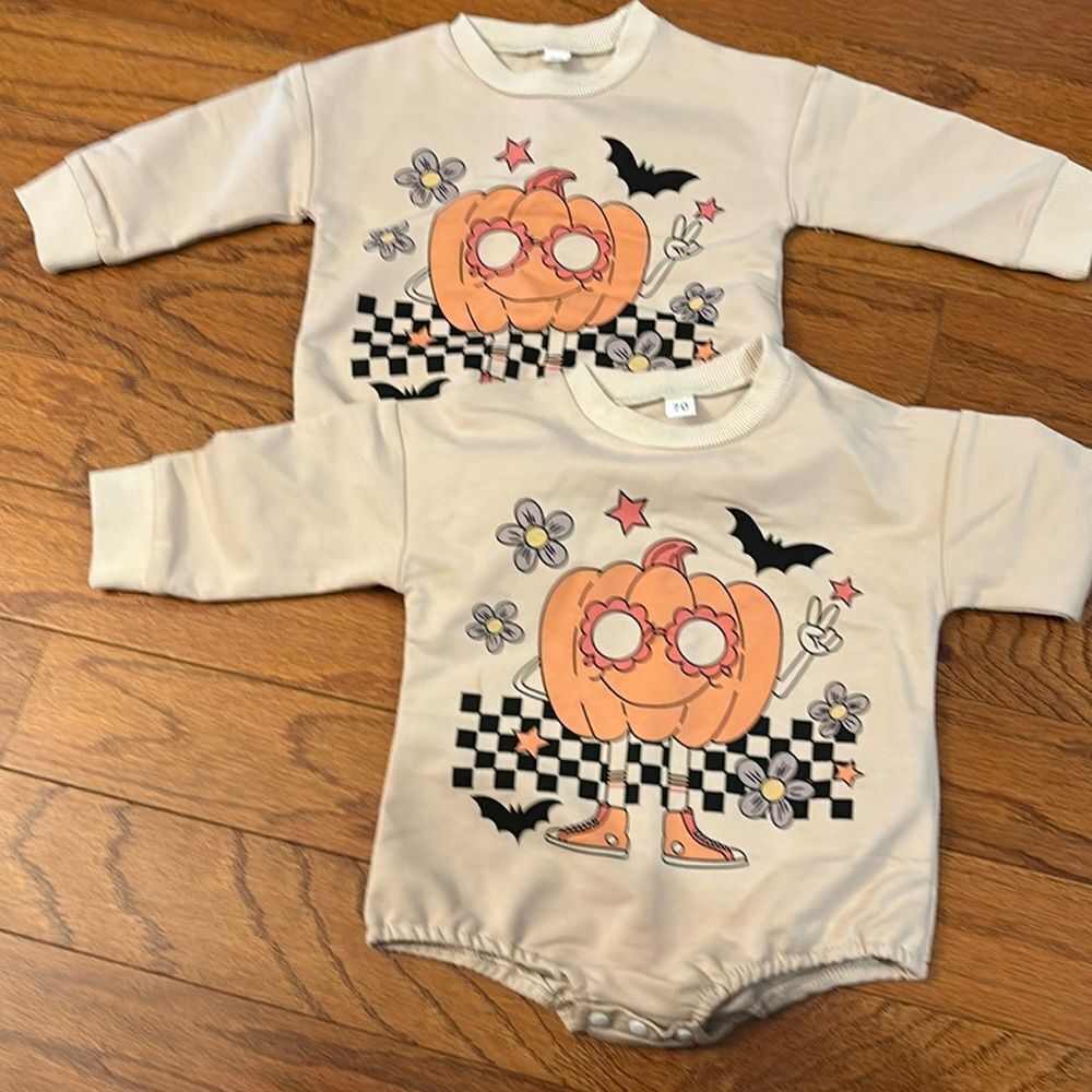 Size 3 to 6 months long sleeve pumpkin onesie BUNDLE-TWINS